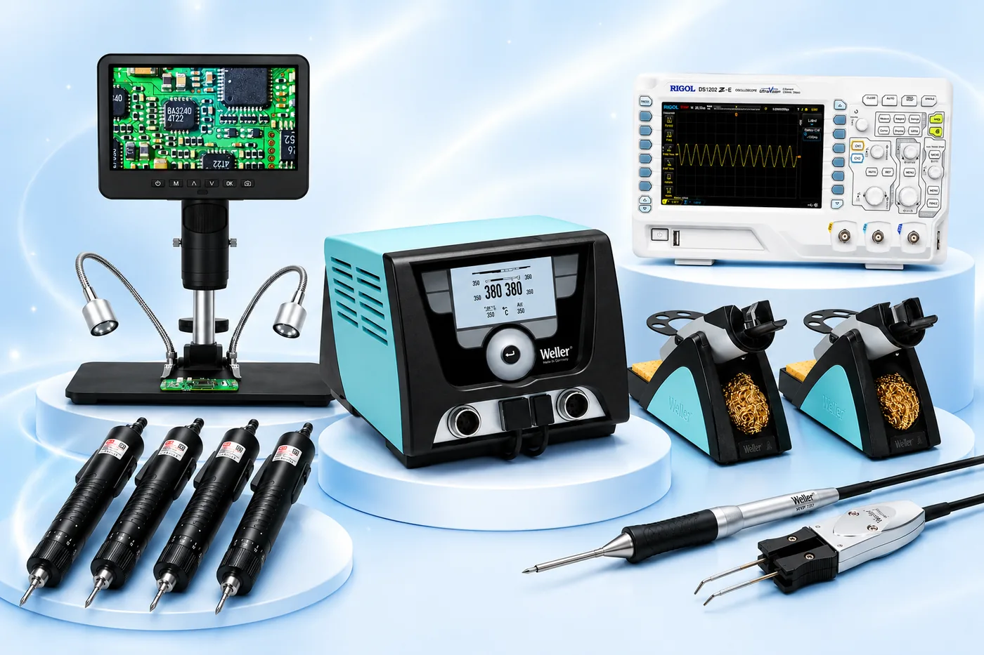 Ascencion Electronics product range — soldering stations, oscilloscopes, tools and safety equipment
