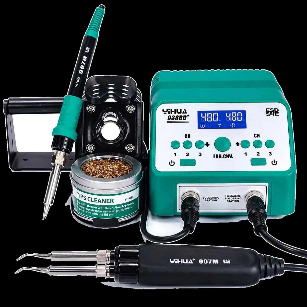 Yihua 2-in-1 SMD Hot Tweezers Soldering Iron Station 938BD+